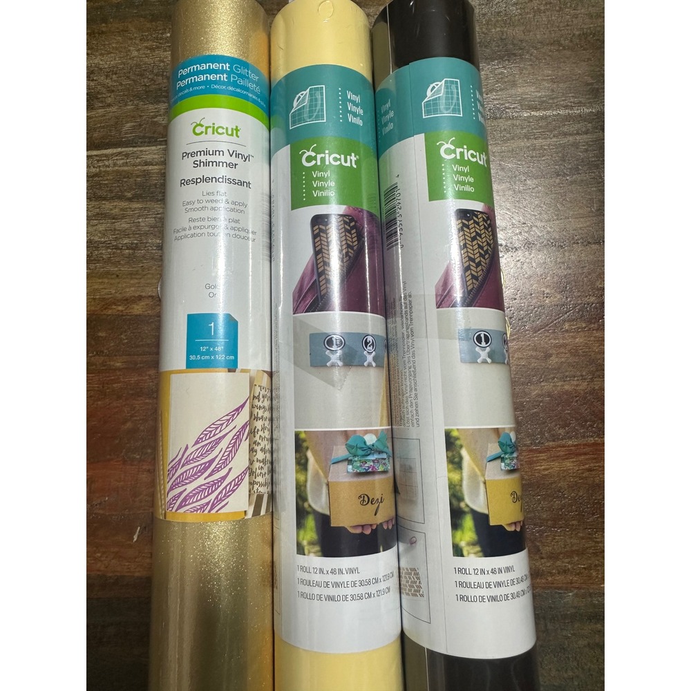 Cricut Permanent Vinyl Bundle 12x48 Shimmer Gold Light Yellow Coffee 3 Rolls - Picture 3 of 4
